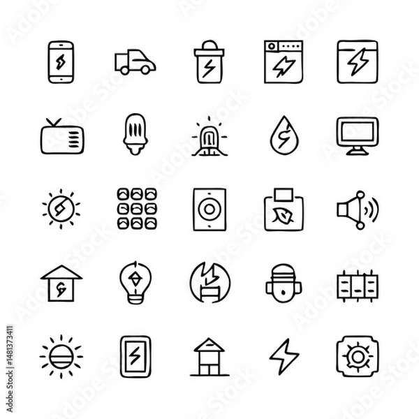 Fototapeta Energy saving and efficiency editable stroke outline icons set isolated on white background flat vector illustration. Alternative energy sources vector linear icons set. Ecology renewable energy .