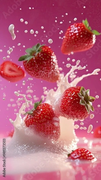 Obraz Fresh strawberries in milk splash (1)