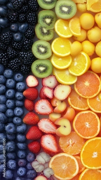 Obraz Colorful assortment of sliced fruits and berries