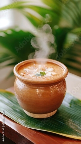 Obraz Aromatic, steaming hot soup in clay pot