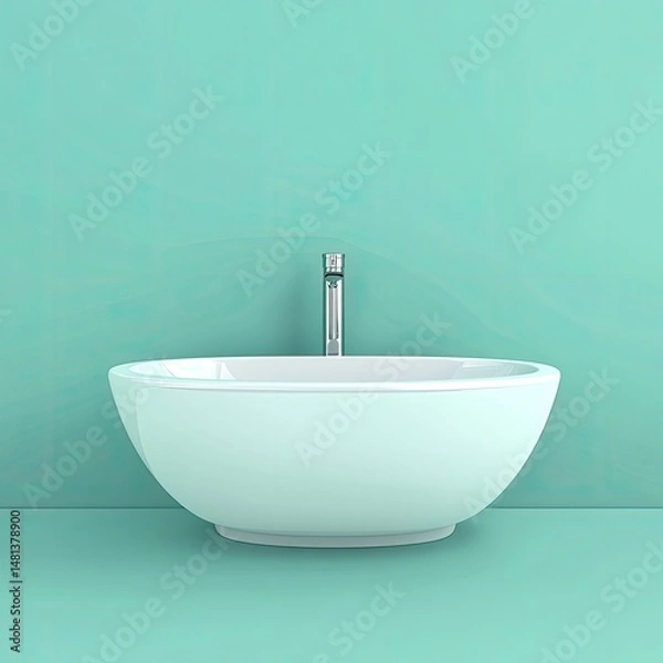 Obraz Modern, minimalist bathroom sink against a teal wall.  A clean, elegant design