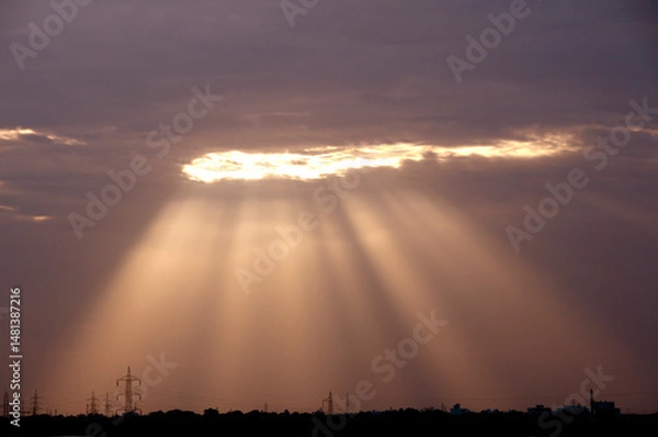 Fototapeta Dramatic sunset sky with clouds.