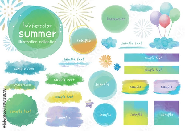 Obraz 夏カラーの水彩風フレームセット