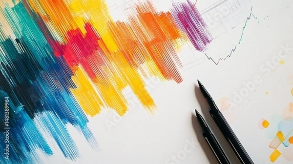 Fototapeta Colorful Abstract Finance and Investment Analysis Illustration with Pens