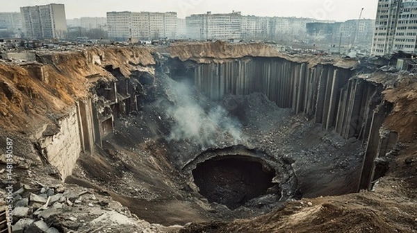 Fototapeta The Aftermath: Devastation and Ruin in an Urban Landscape Depicts Destruction
