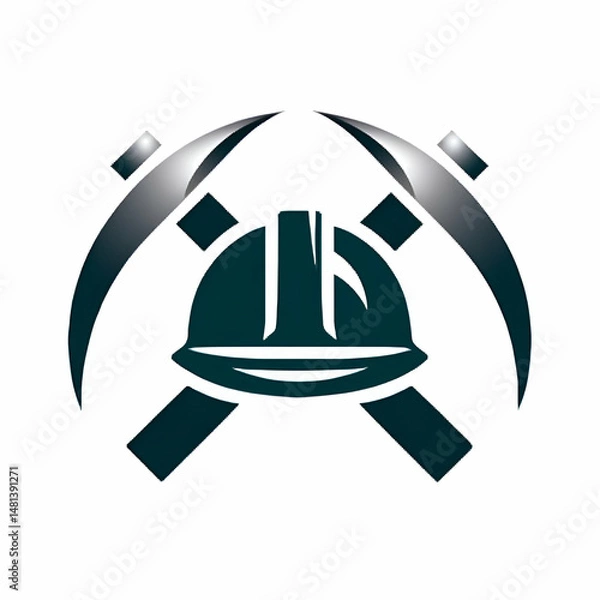 Fototapeta A modern logo design featuring a mining helmet and crossed pickaxes, symbolizing strength and resilience in the mining industry.