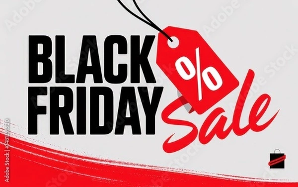 Fototapeta Black Friday Sale advertisement with bold text and a red percent tag.