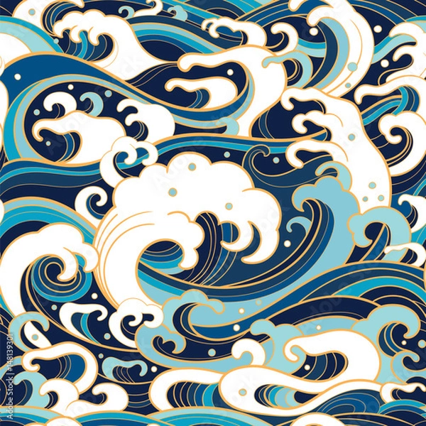 Fototapeta marine seamless pattern with water waves