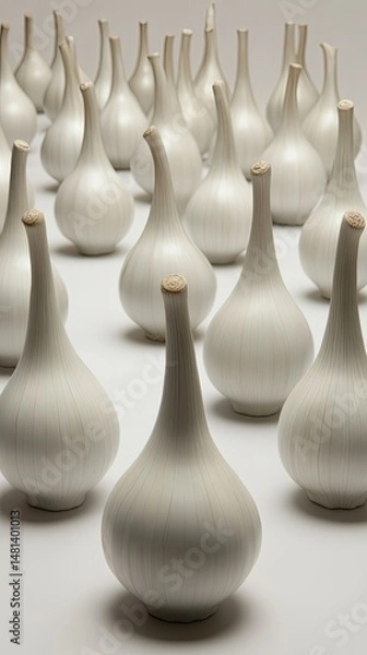 Fototapeta Ceramic bulbous forms arranged in a grid pattern