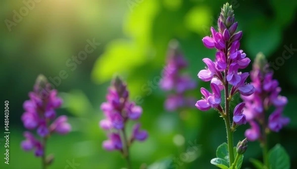 Fototapeta Vibrant purple penstemon flowers against a lush green background with intricate details, showcasing unique texture and shape , horticulture, flora