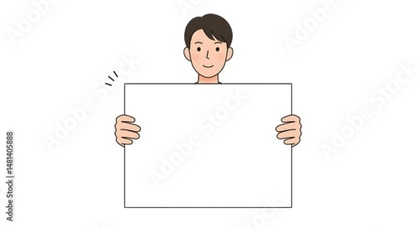 Fototapeta Business man Holding Blank Signboard and Poster with Both Hands, Holding an empty sheet of paper with a white background, notices and announcements with whiteboard