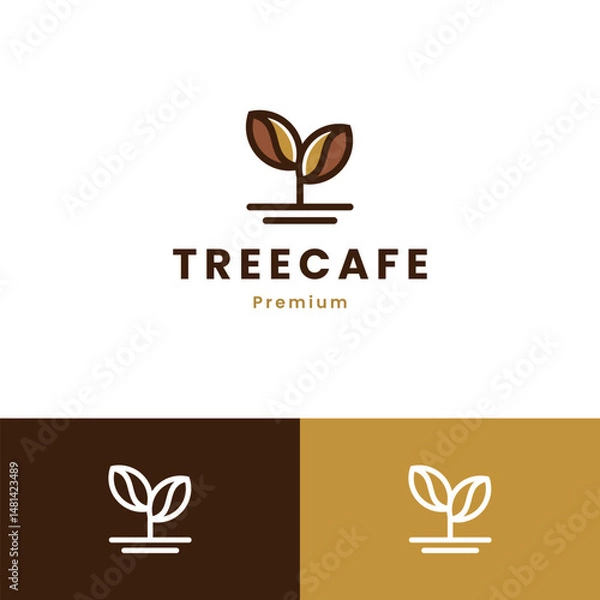 Fototapeta coffee bean and leaf branch natural line logo vector icon design modern style, premium coffee icon