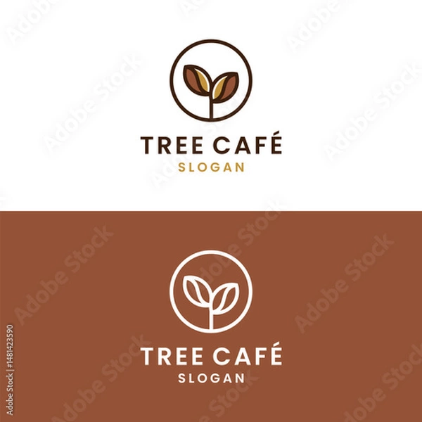 Fototapeta coffee bean and leaf branch natural line logo vector icon design modern style, premium coffee icon