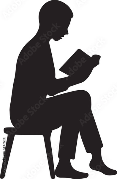 Obraz sitting man reading book silhouette, man reading silhouette, sitting man reading vector,