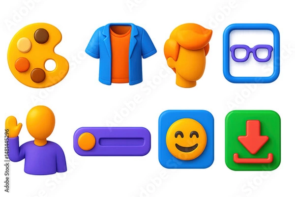 Obraz Creative and artistic 3d icons set – colorful, vibrant, design and art symbols
