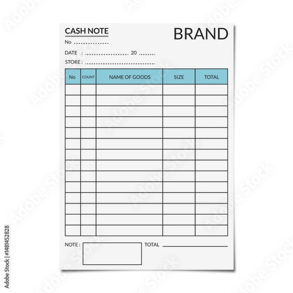 Obraz Blank Cash Note Vector Template - Printable Business Receipt Layout for Goods and Price on transparent background 2