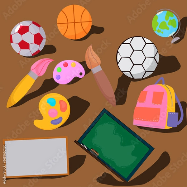 Fototapeta Flat Vector School Subjects Icon Set Including Sports, Art, Geography, and Technology Elements for Back to School Design