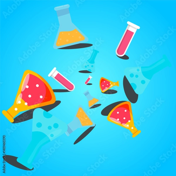 Fototapeta Flat Vector Science Experiment Elements with Test Tubes, Beakers, and Lab Tools for STEM and Chemistry Education