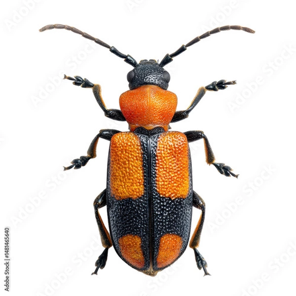Obraz Close-up of a vibrant orange and black beetle on a white background. transparent background