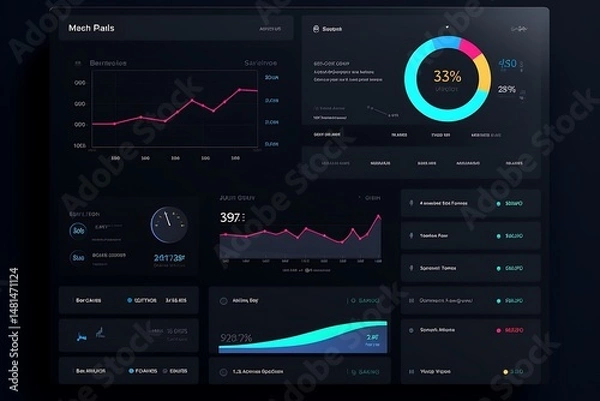 Obraz Dark UI Dashboard Analytics Charts.