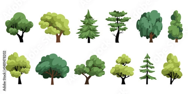 Obraz Collection of flat trees Icon. Can be used to illustrate any nature or healthy lifestyle topic.