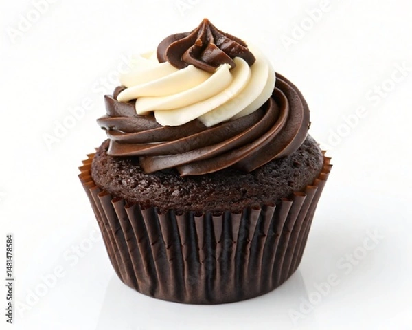Fototapeta Delicious Chocolate Cupcake with Swirled Vanilla and Chocolate Frosting Sweet Treat Bakery Dessert