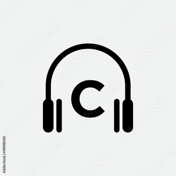 Fototapeta Headphone Template On C Letter.Music And Podcast Logo Design Headphone Concept	
