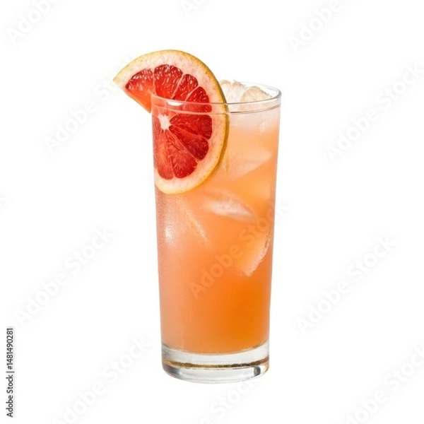 Fototapeta Exquisite grapefruit paloma cocktail in a clear glass with a high contrast side view showcasing its refreshing appeal