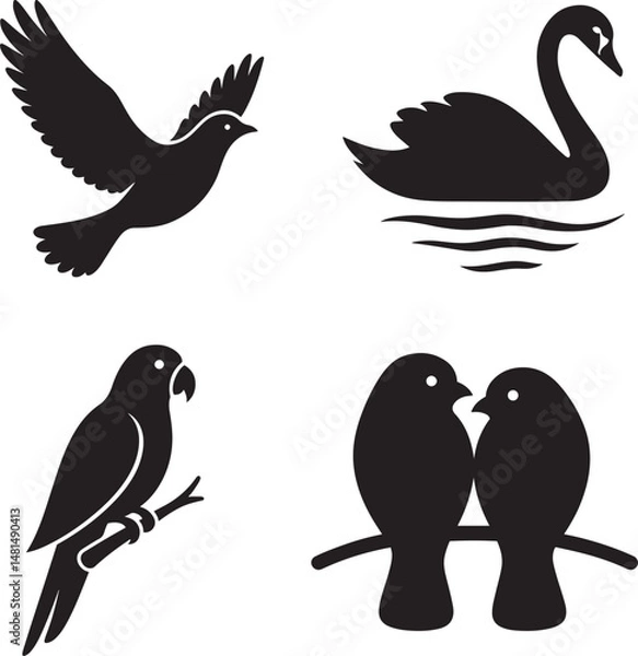 Obraz World Animal Day Silhouette Vector Illustration Set of Birds in Minimalist Flat Style
