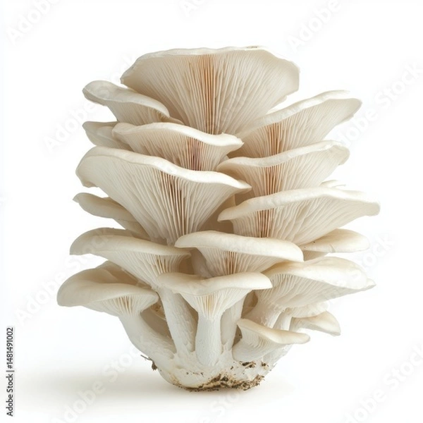 Obraz Close up of a Cluster of White Oyster Mushrooms on White Background