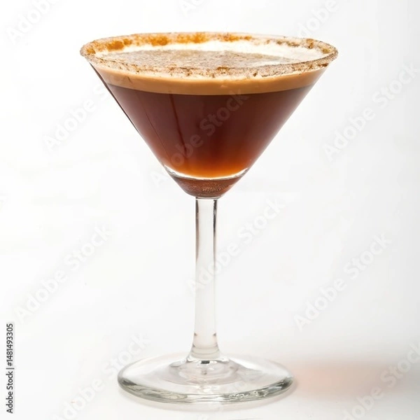 Fototapeta Decadent salted caramel martini cocktail in a clear glass captured in high contrast side view for a luxurious touch