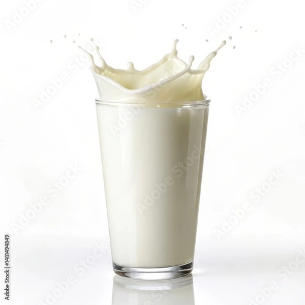 Fototapeta A refreshing glass of whole milk captured in a high contrast side view highlighting its creamy texture and color