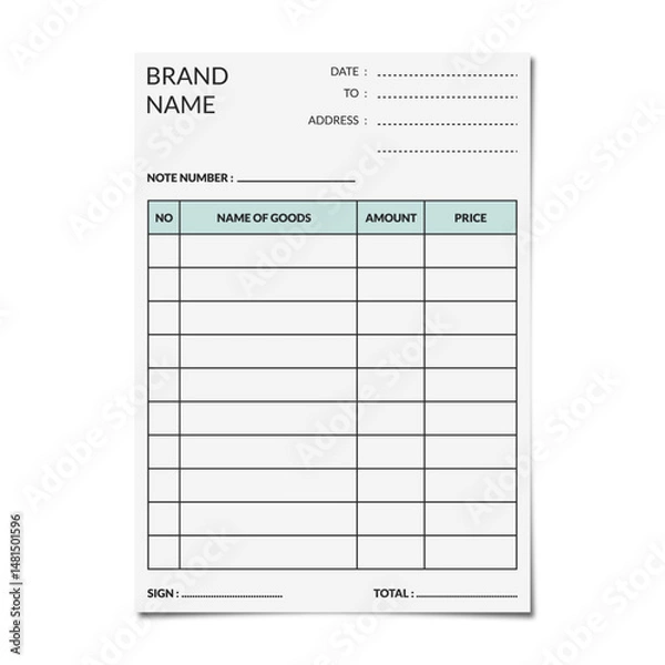 Obraz Blank Cash Note Vector Template - Printable Business Receipt Layout for Goods and Price on transparent background 3