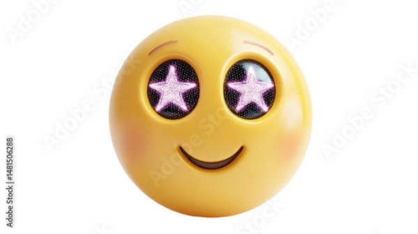Fototapeta Cheerful emoji with sparkling eyes and smiling face. transparent background
