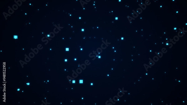 Fototapeta Abstract digital star field with glowing blue particles, futuristic cyberspace animation on dark background, tech space concept in high quality
