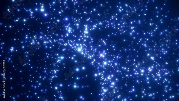 Fototapeta Deep blue galactic dust particles swirling in abstract star field, glowing cosmic space texture for sci-fi and astronomy projects in 4K