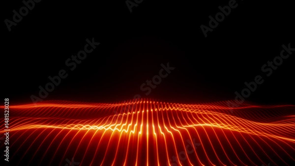 Fototapeta Plasma wave on black isolated background, lava background of lines with light glow, digital landscape