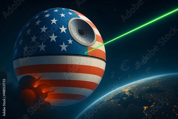 Fototapeta Satirical Power Play: Patriotic Orbital Weapon Enforcing Global Trade Imbalance 03