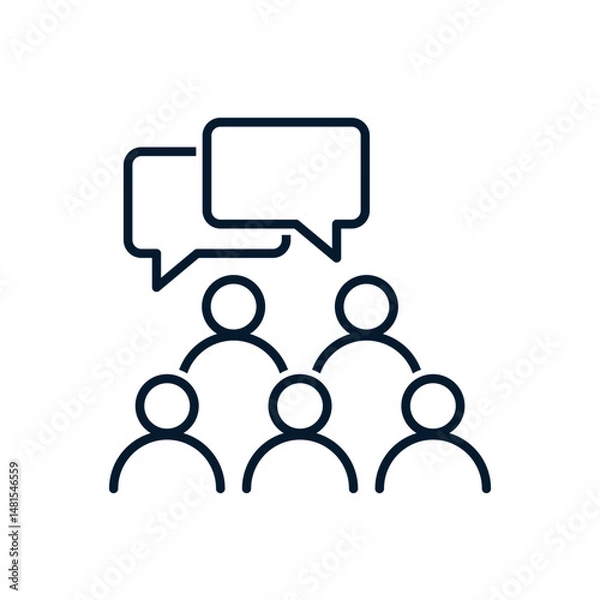 Fototapeta Concept business conference, discussion, meeting. Vector linear icon isolated on white background.