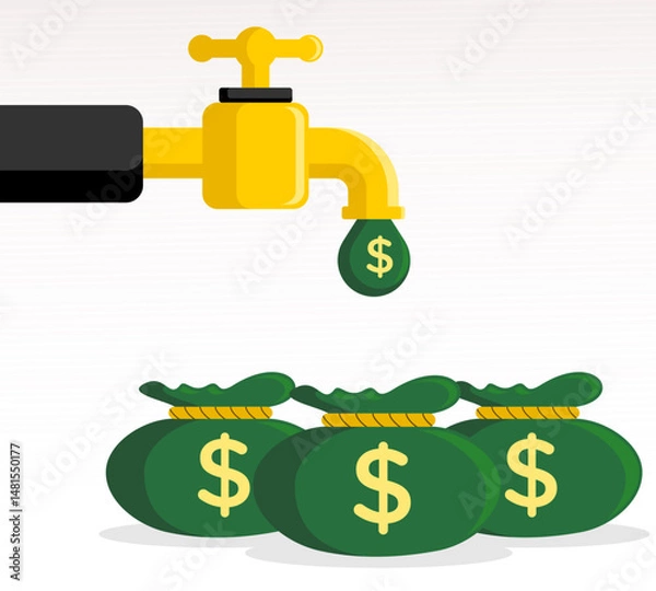 Obraz the water tap drips money and is collected with a money sack