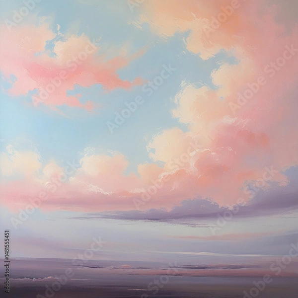 Fototapeta Serene Pastel Sky Landscape Painting – Tranquil Gradient with Soft Clouds and Dreamy Atmosphere