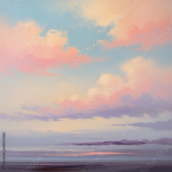 Fototapeta Serene Pastel Sky Landscape Painting – Tranquil Gradient with Soft Clouds and Dreamy Atmosphere