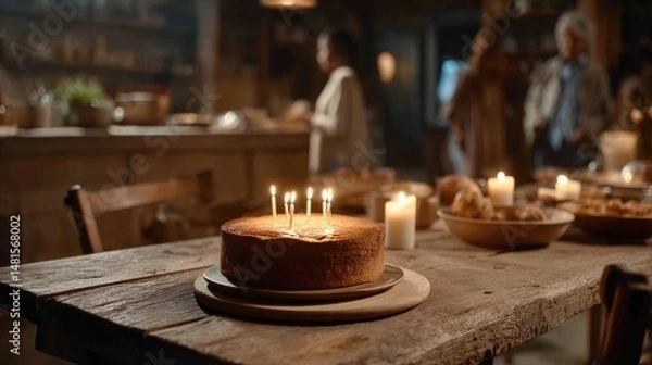 Fototapeta Rustic celebration cake