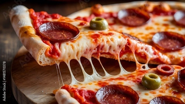 Fototapeta A slice of pizza with melted cheese