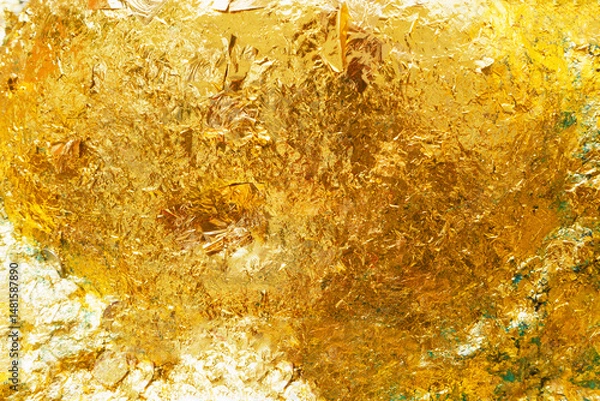 Fototapeta Texture of the gold leaf, Gold background, Picture from Buddha image Back.