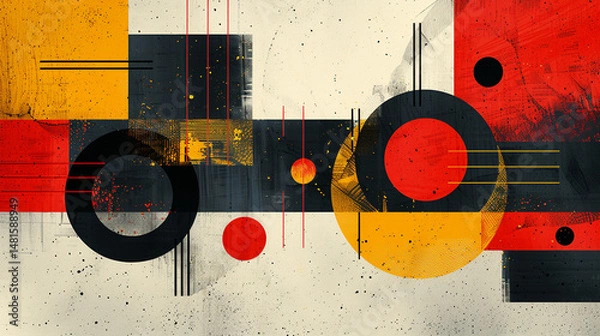 Fototapeta Abstract geometric design with bold colors and shapes on a textured background.