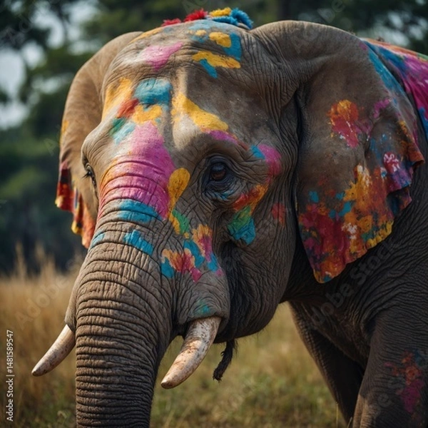 Fototapeta Colorful Cartoon Elephant with a Playful Expression.