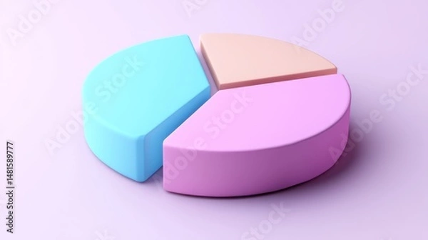 Obraz Minimal D pie chart in pastel tones with drop shadows on clean surface