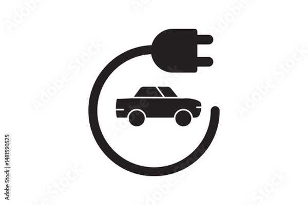 Obraz Car charging point icon png. Electric plug symbol. Electricity sign. Green energy vector illustration. Wire with plug and lightning bolt pictogram. Phone charge technology concept 