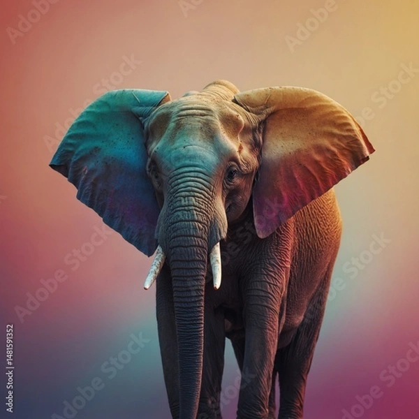 Fototapeta Minimalist Cartoon Elephant in Colorful Gradient Lines